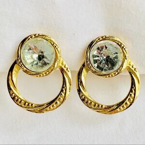 Gold rhinestone color clip-on earrings circle